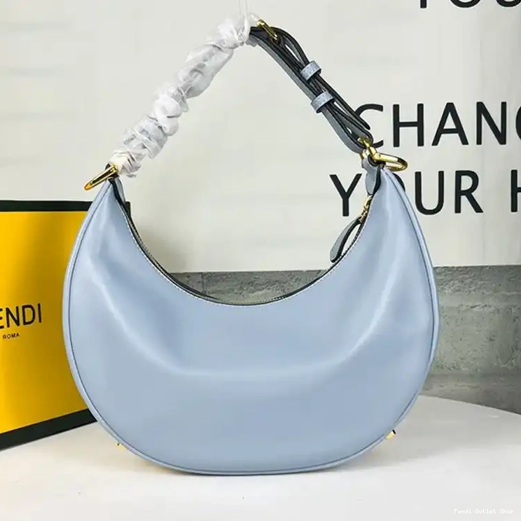 Affordable Blue Fendi Fendigraphy Calf Sky Bag Leather Hobo In Small 0323 HOT SALE